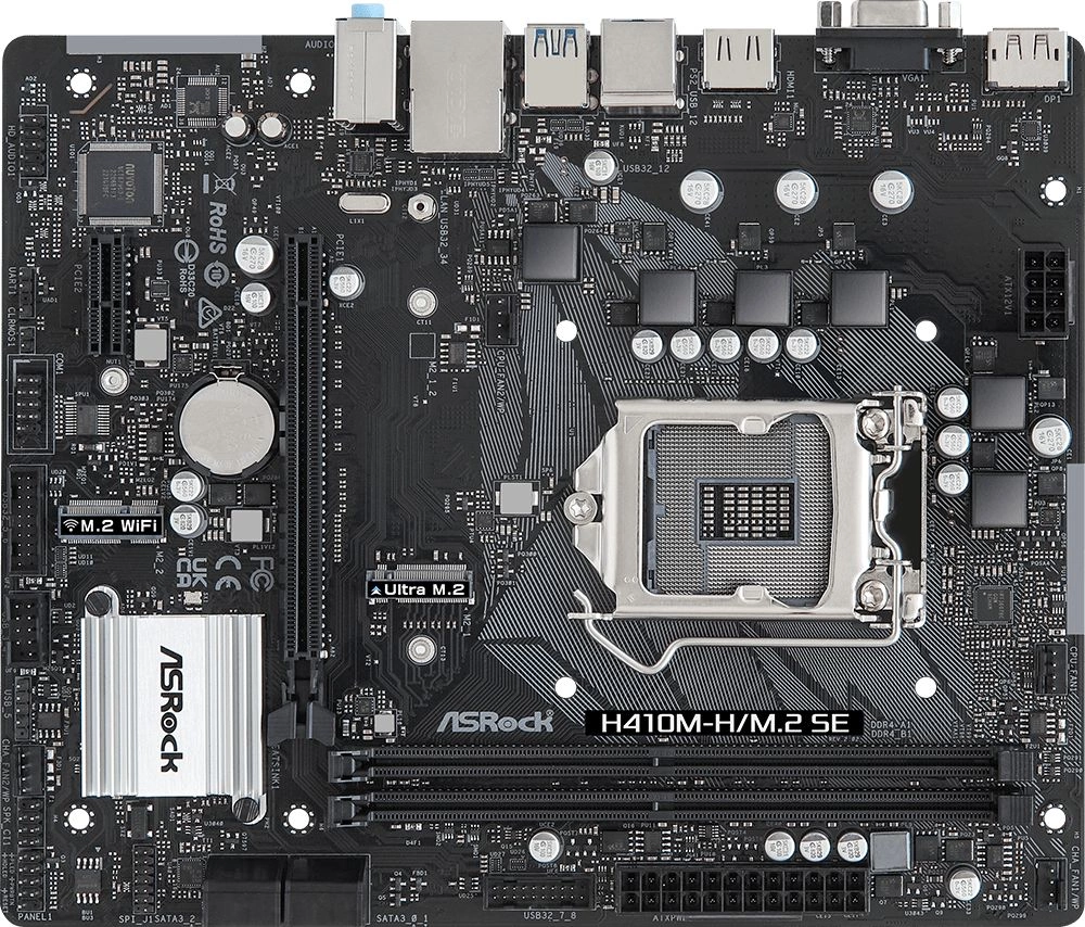 Материнская плата Asrock H410M-H/ M.2 SE Soc-1200 Intel H370 2xDDR4 mATX AC`97 8ch(7.1) GbLAN+VGA+HDMI+DP (H410M-H/M.2 SE)