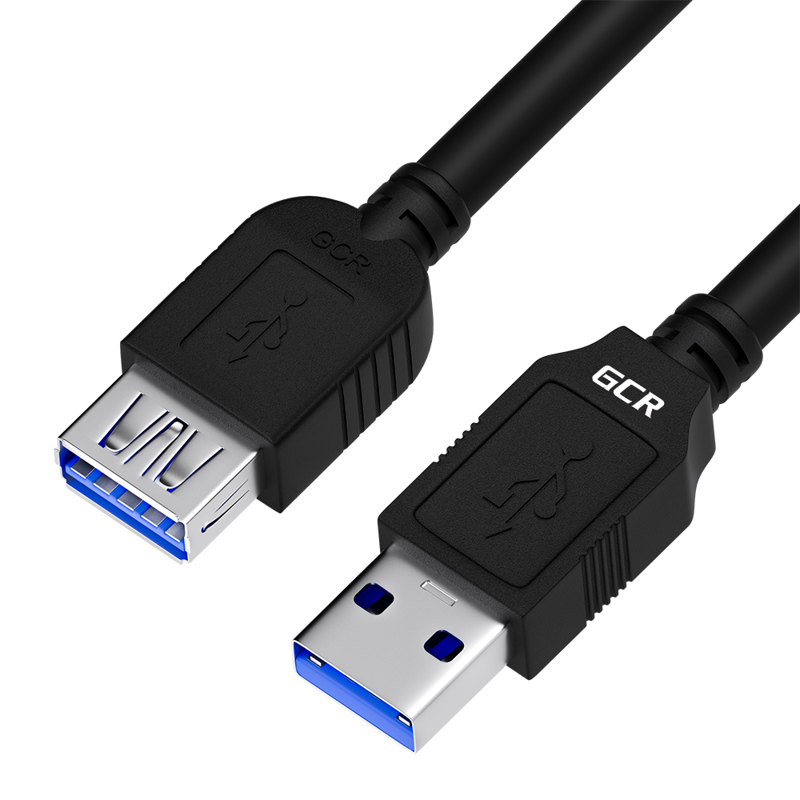 GCR Удлинитель 0.2m USB 3.0, AM/ AF, черный, GCR-51874