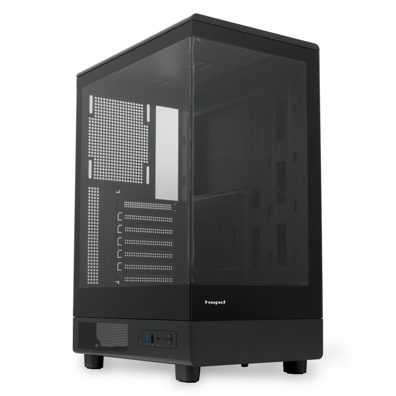 Корпус без блока питания/ HSPD F510, Panoramic Mid Tower, Black, TG, 0.5 SPCC, no fans ATX, mATX, mITX 180/280/160mm 1x2.5", 1x3.5", 7xPCI 1xUSB-A 3.0, 1xUSB-A 1.0 356x218x467mm (F510-TGBK)