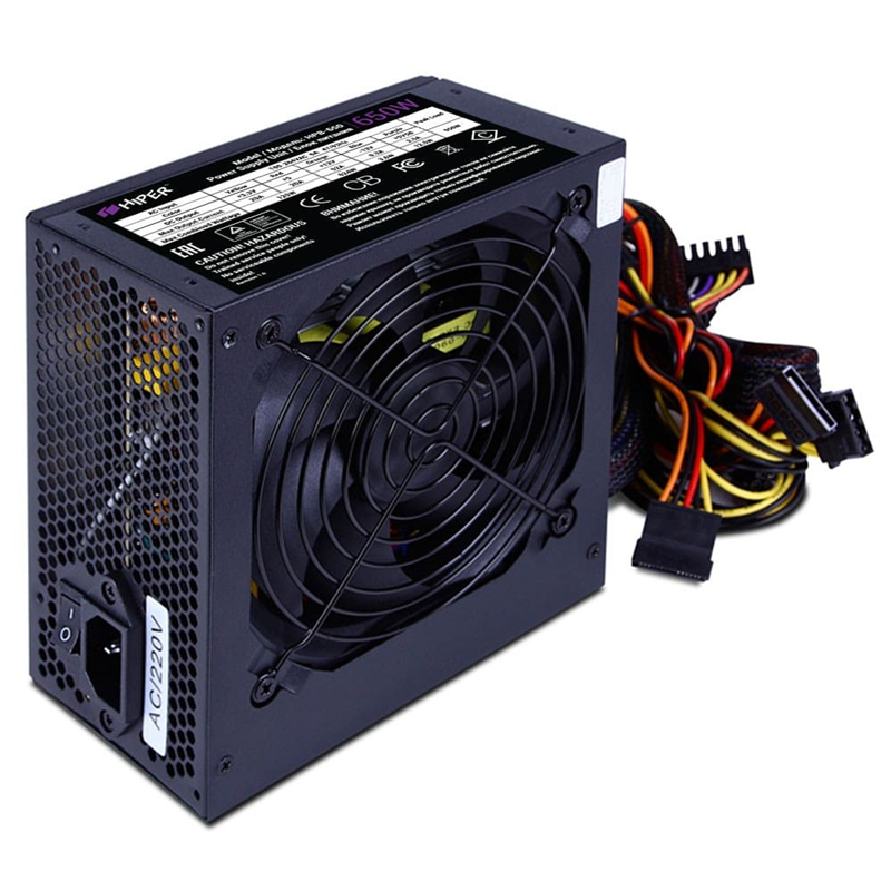 блок питания для ПК 650 Ватт/ PSU HIPER HPB-650 (ATX 2.31, 650W, Active PFC, 80Plus BRONZE, 140mm fan, черный) BOX