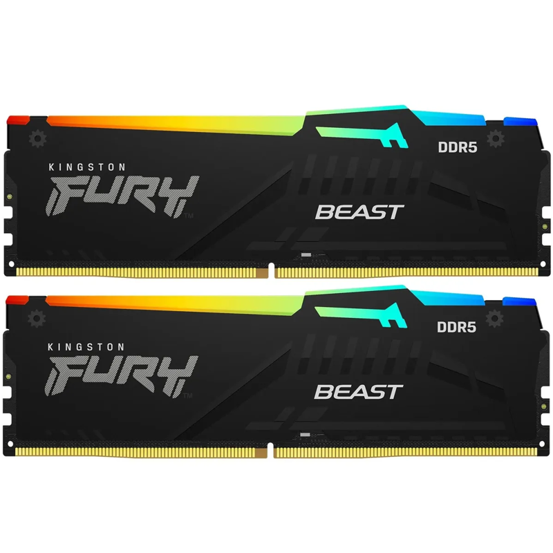 Память оперативная/ Kingston 64GB 6000MT/s DDR5 CL30 DIMM (Kit of 2) FURY Beast RGB XMP (KF560C30BBAK2-64)