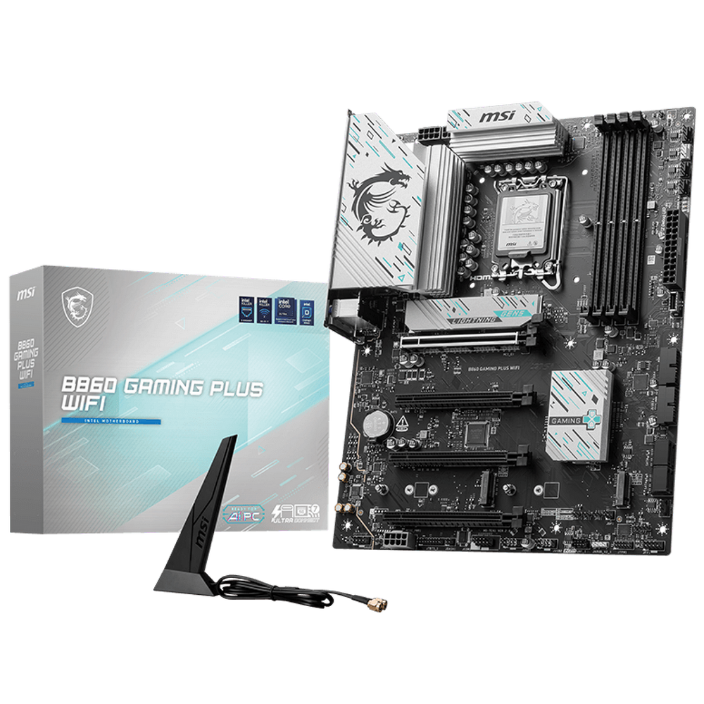 Материнская плата MSI B860 GAMING PLUS WIFI B860, LGA1851, 4*DDR5, 4*PCIEx16, 3*M.2, 1*TypeC, 2*USB3.2Gen2, 6*USB3.2Gen1, 8*USB2.0, 4*SATA3.0, 5G, Type-C DP, DP, HDMI, ATX, RTL