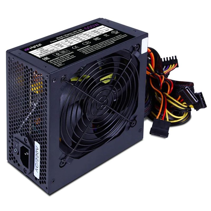 блок питания для ПК 600 Ватт/ PSU HIPER ECO HPN-600 (ATX 2.31, 600W, noPFC, 120mm fan, Black), BOX