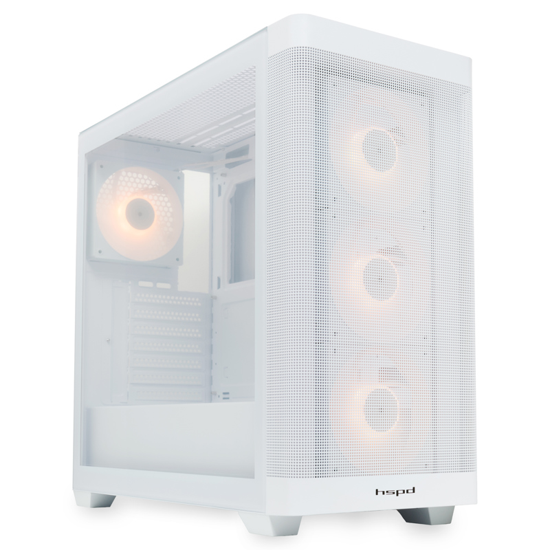 Корпус без блока питания/ HSPD M740, Mesh Mid Tower, white, TG, 0.6 SPCC, 4x120mm ARGB E-ATX, ATX, mATX, mITX 170/400/200mm 4x2.5", 2x3.5", 7xPCI 1xUSB-A 3.0, 1xUSB-C 3.0 460x218x450mm (M740-TGWH-ARGB)