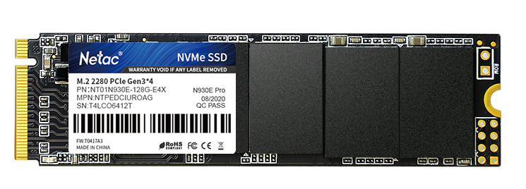 Netac SSD N930E Pro 128GB PCIe 3 x4 M.2 2280 NVMe 3D NAND, R/ W up to 970/ 650MB/ s, TBW 75TB, 3y wty (NT01N930E-128G-E4X)