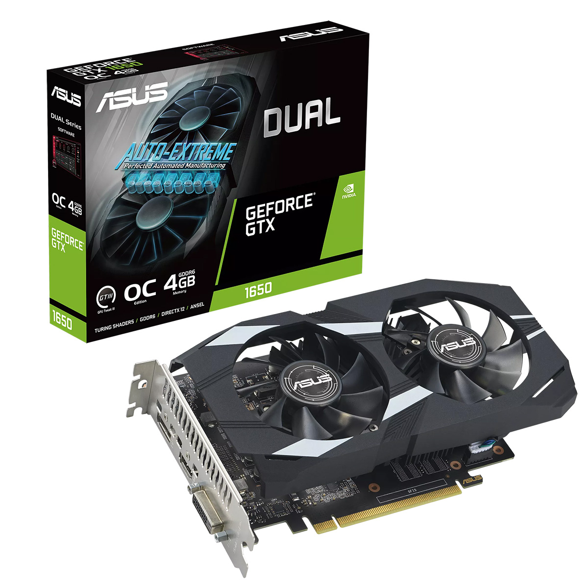 DUAL-GTX1650-O4GD6-P-EVO / GTX1650,DVI,HDMI,DP,4G,D6 (90YV0EZD-M0NA00)