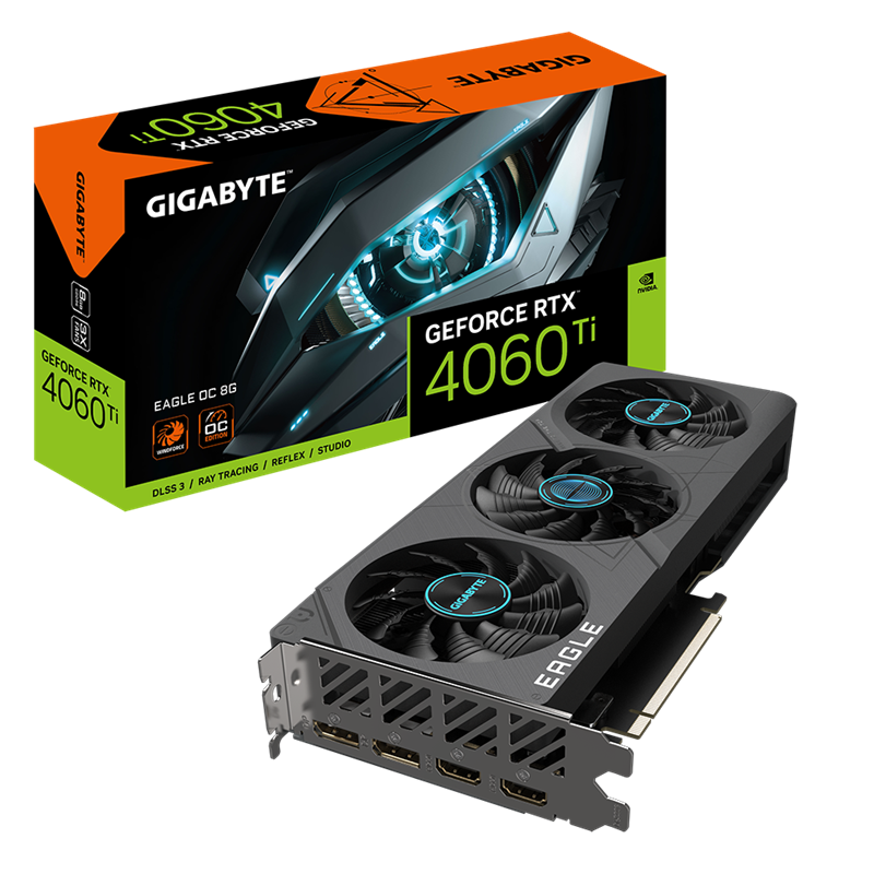 Видеокарта Gigabyte PCI-E 4.0 GV-N406TEAGLE OC-8GD NVIDIA GeForce RTX 4060TI 8192Mb 128 GDDR6 2550/ 18000 HDMIx2 DPx2 HDCP Ret