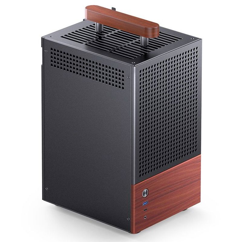 Корпус без блока питания/ Jonsbo T6 black, Mini-Tower , no fans, mITX, 1xType-C, 1xUSB3.0, 1xAUDIO, 1xMIC, Wood panel + wooden handle