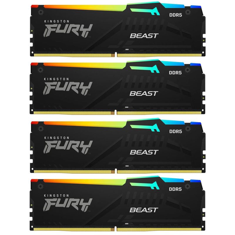 Память оперативная/ Kingston 64GB 5200MT/ s DDR5 CL40 DIMM (Kit of 4) FURY Beast RGB XMP (KF552C40BBAK4-64)