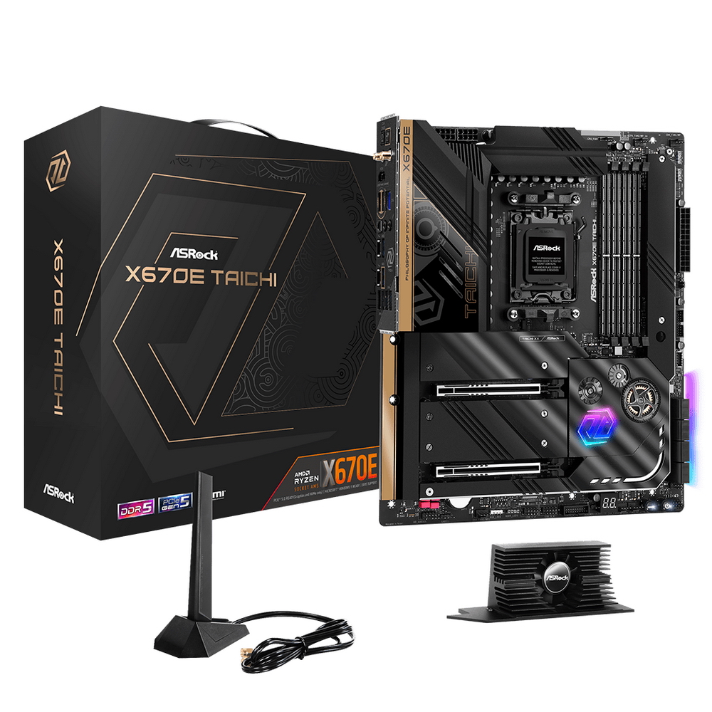 Материнская плата ASRock X670E TAICHI, Socket AM5, AMD X670, 4xDDR5-4800, HDMI, 2xPCI-Ex16, 8xSATA3, 4xM.2, 6 Ch Audio, 1x2.5GLan, WiFi, (4+4)xUSB2.0, (8+4)xUSB3.2, (0+1)xUSB3.2 Type-C™, (2+0)xUSB4 Type-C™, ATX, RTL {}