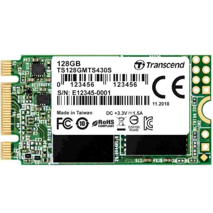 Накопитель Transcend 128GB M.2 22x40mm SSD SATA 6Gb/ s TLC 3D NAND 560/ 380MB/ s 35K/ 80K IOPS MTBF 1M (TS128GMTS430S)