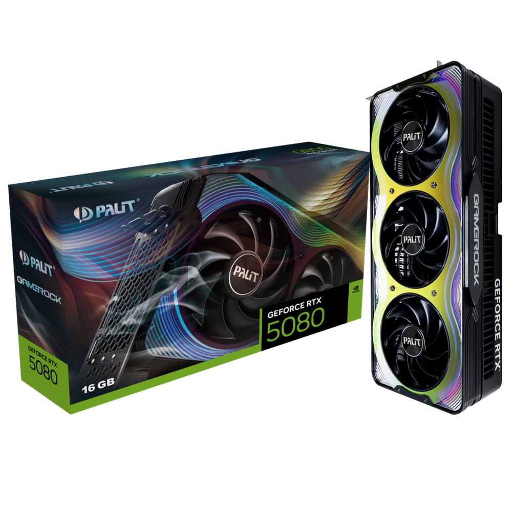 Видеокарта Palit RTX5080 GAMEROCK 16GB GDDR7 256bit 3xDP HDMI 3FAN RTL (NE75080019T2-GB2030G)