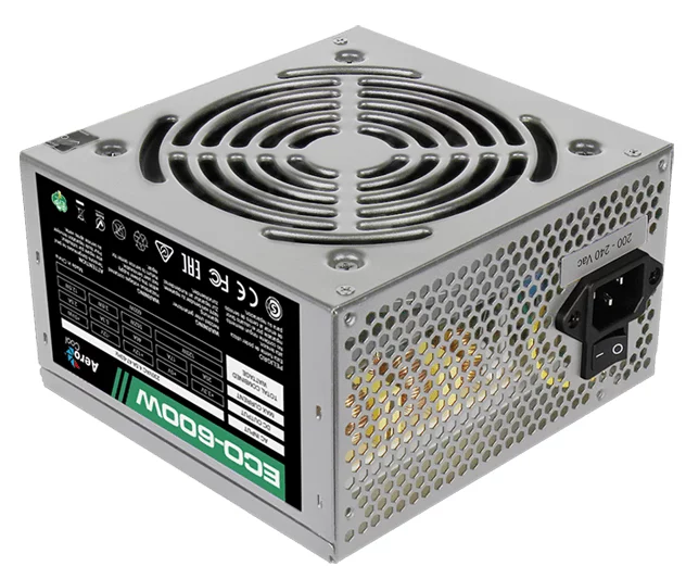 Aerocool 600W Retail ECO-600W ATX v2.3 Haswell, fan 12cm, 400-mm cable, power cord, 20+4P, 12V 4+4P, 1x PCI-E 6+2P, 4x SATA, 3x PATA, 1x FDD