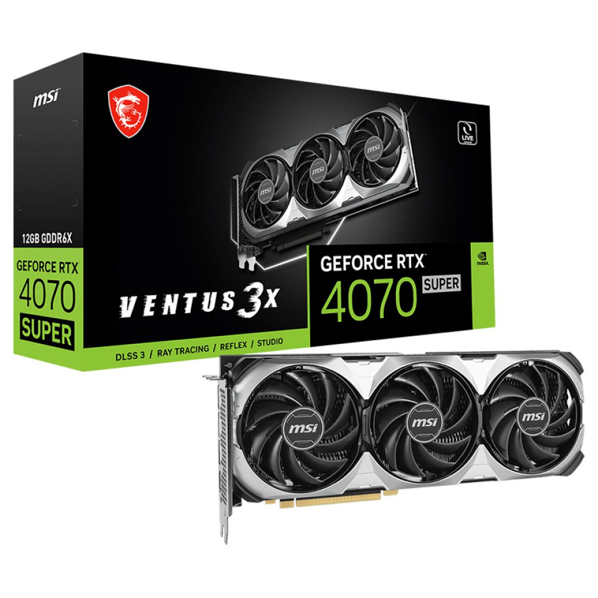 Видеокарта MSI RTX4070 SUPER VENTUS 3X 12GB GDDR6X 192bit 3xDP HDMI 3FAN RTL (RTX 4070 SUPER 12G VENTUS 3X)