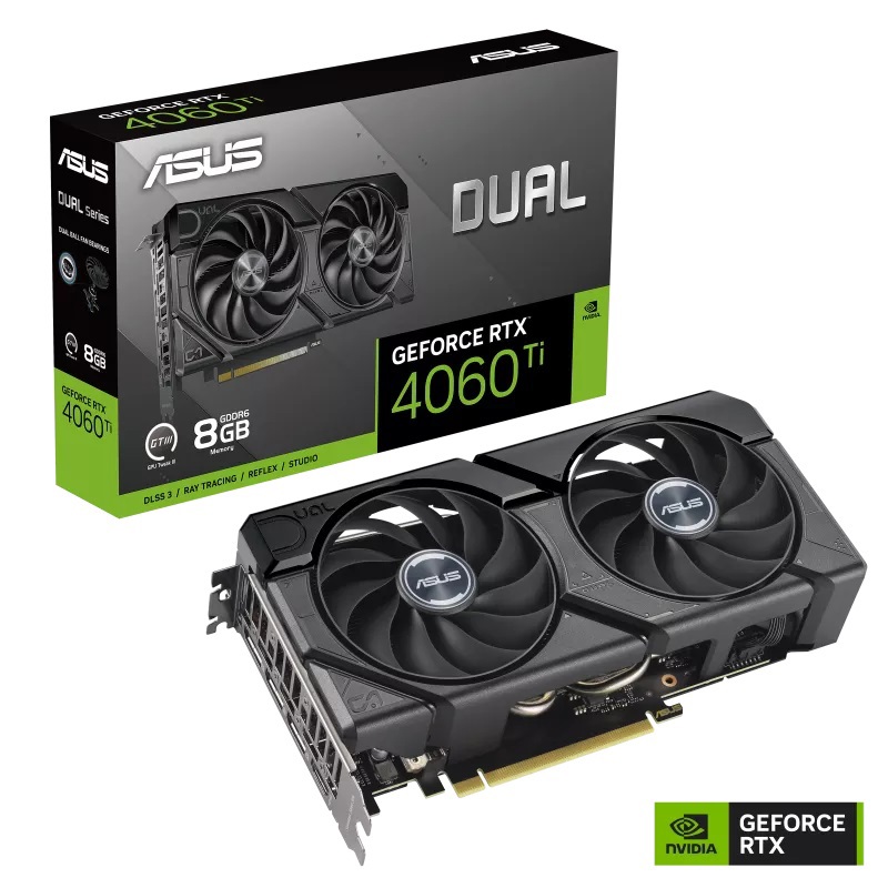 Видеокарта/ VGA ASUS NVIDIA GeForce DUAL-RTX4060TI-8G-EVO 8GB, GDDR6/128-bit, PCIe 4.0, 1xHDMI 2.1, 3xDP, 2.5-slot 90YV0J48-M0NA00