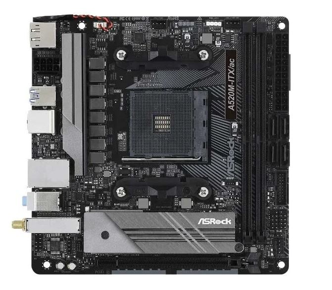 ASROCK A520M-ITX/AC, AM4, A520, 2*DDR4, 4*SATA, 1*M.2, 3*USB 3.2, 2*USB 2.0, Type-C, 1*PCIx16, 1*M.2 (Key E), DP+HDMI, mITX