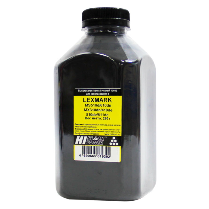 Тонер Hi-Black Bk, 260 г. (для Lexmark MS510d/ 610dn, MX310dn/ 410de/ 510de/ 611de) (4010715508272)