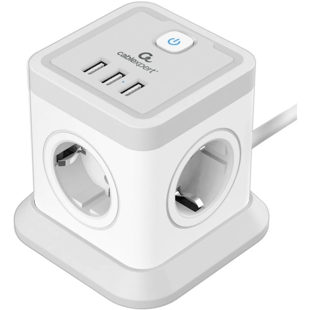 Cablexpert Сетевой фильтр Tower TWR-4-U3-W-3 (4р, 10А, 3xUSB, 3.1А, 3м, ур.защиты 2+) белый, коробка {22558}