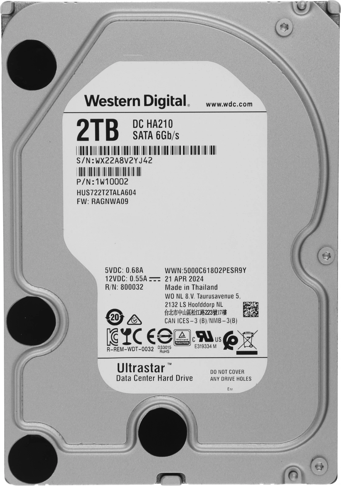 Жесткий диск WD SATA-III 2Tb 1W10002 HUS722T2TALA604 Ultrastar DC HA210 (7200rpm) 128Mb 3.5" (1W10002/1W10025)