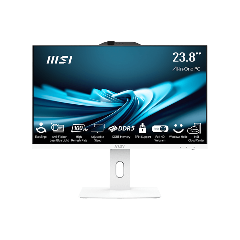 Моноблок/ MSI PRO AP242P 14M 23.8"(1920x1080 (матовый) IPS)/Intel Core i5 14400(2.5Ghz)/16384Mb/512PCISSDGb/noDVD/Int:Intel UHD Graphics 730/Cam/BT/WiFi/-/war 1y/4.63kg/White/DOS + Wireless KB+M (9S6-AE0622-826)