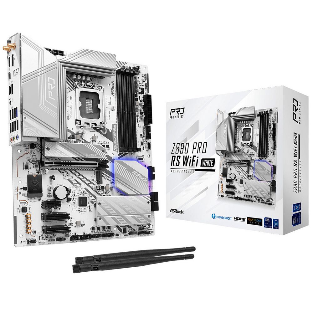 ASROCK Z890 PRO RS WIFI WHITE, LGA1851, Z890, 4*DDR5, 4*SATA, 4*M.2, 3*USB 3.2, 4*USB 2.0, 2*Type-C, 1*PCIx16, 2*PCIx4, 1*M.2 (Key E), HDMI+DP, ATX