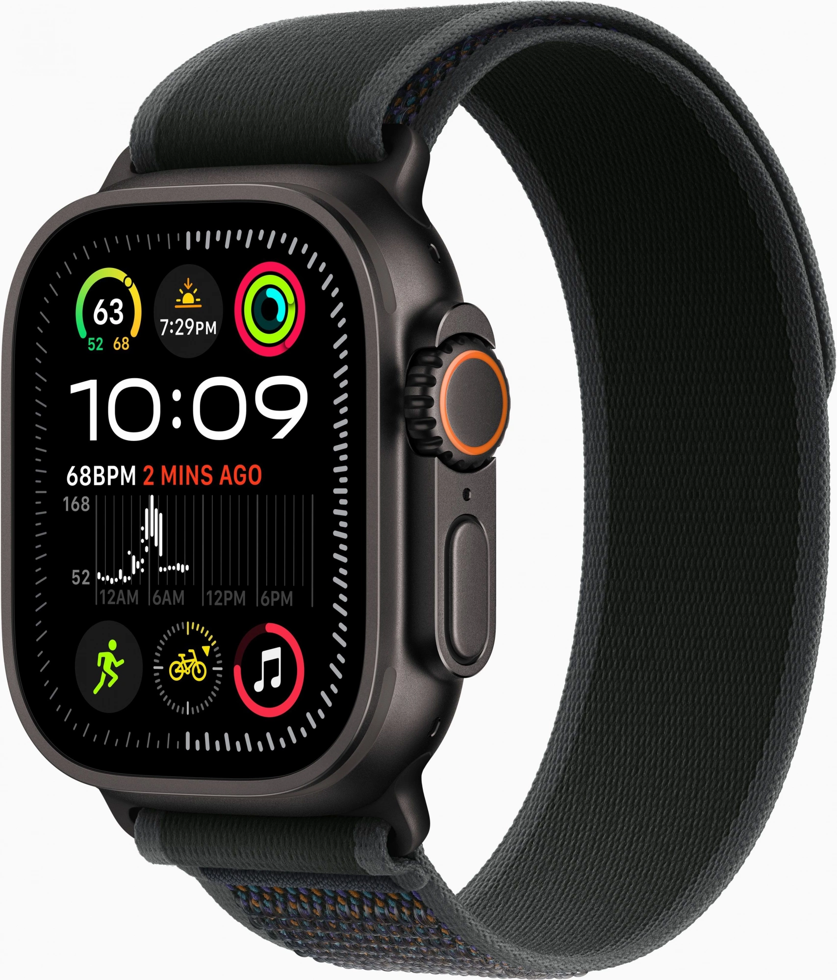 Смарт-часы Apple Watch Ultra 2 2024 A2986 49мм OLED корп.черный титан Trial loop рем.черный разм.брасл.:145-220мм (MX4V3ZP/ A) (MX4V3ZP/A)