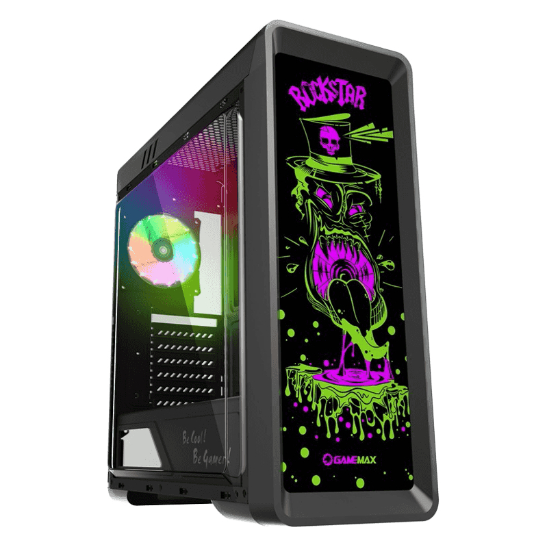 Gamemax RockStar 1 ATX case, black, w/ o PSU, w/ 1xUSB3.0+1xUSB2.0, w/ 1x12cm ARGB GMX-12-CBB rear fan