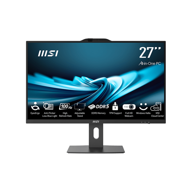 Моноблок/ MSI PRO AP272P 14M 27"(1920x1080 (матовый) IPS)/ Intel Core i5 14400(2.5Ghz)/ 16384Mb/ 256PCISSDGb/ noDVD/ Int:Intel UHD Graphics 770/ Cam/ BT/ WiFi/ war 1y/ 4.63kg/ Black/ noOS (9S6-AF8321-625)