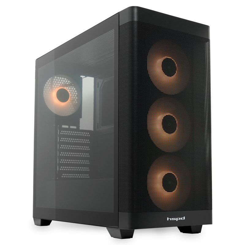 Корпус без блока питания/ HSPD M740, Mesh Mid Tower, Black, TG, 0.6 SPCC, 4x120mm ARGB E-ATX, ATX, mATX, mITX 170/400/200mm 4x2.5", 2x3.5", 7xPCI 1xUSB-A 3.0, 1xUSB-C 3.0 460x218x450mm (M740-TGBK-ARGB)