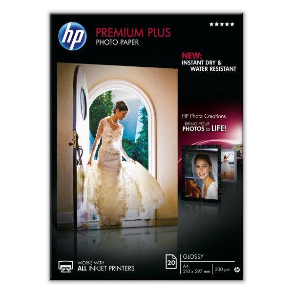 Фотобумага HP Premium Plus Высококачественная Глянцевая, 300 г/м2, A4 (21X29,7)/20л. (CR672A)