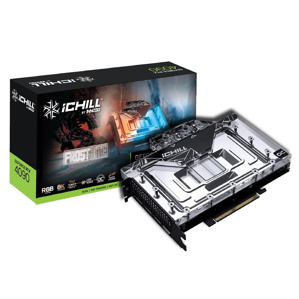 RTX4090 ICHILL FROSTBITE 24GB GDDR6X 384-bit DPx3 HDMI 2580MHz/21Gbps 13429 GA102 (C4090-246XX-1833FB)