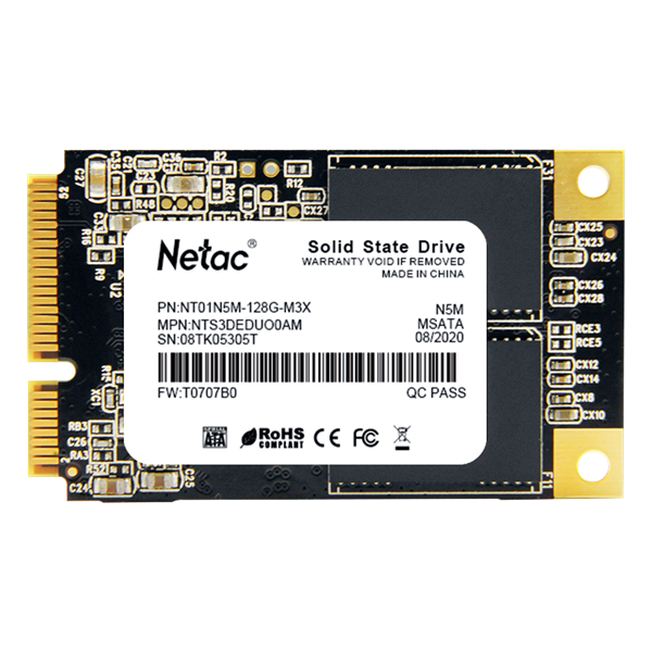 Netac SSD N5M 128GB mSATA SATAIII 3D NAND, R/ W up to 510/ 440MB/ s, TBW 70TB, 3y wty (NT01N5M-128G-M3X)