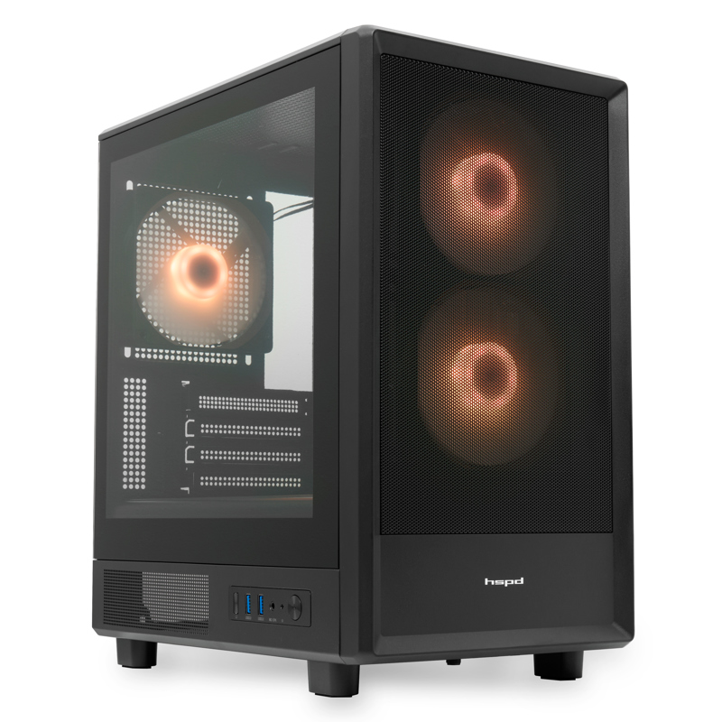 Корпус без блока питания/ HSPD M310, Mesh Mini-tower, Black, TG, 0.4 SPCC, 3x120mm ARGB mATX, mITX 180/280/160mm 1x2.5", 1x3.5", 4xPCI 2xUSB-A 3.0 452x277x418mm (M310-TGBK-ARGB)