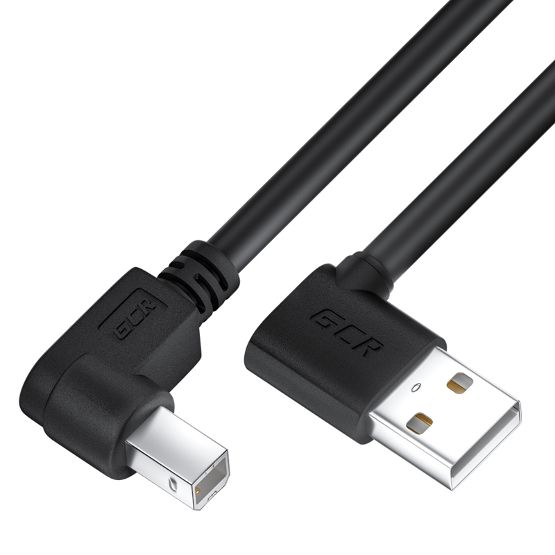 GCR Кабель 1.5m USB AM угловой левый/ BM угловой левый, черный (GCR-55685)