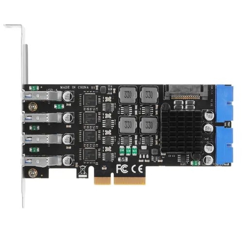 ORIENT NC-3U4419PEX4, Контроллер PCI-Ex4 v3.0,, USB 3.2 Gen1 (USB 3.0), скорость до 5 Гбит/ с, 4-port ext/ 4-port int (19-pin) port, NEC D720201+ASM1806 chipset,Self powered+ разъем доп.питания (31356)