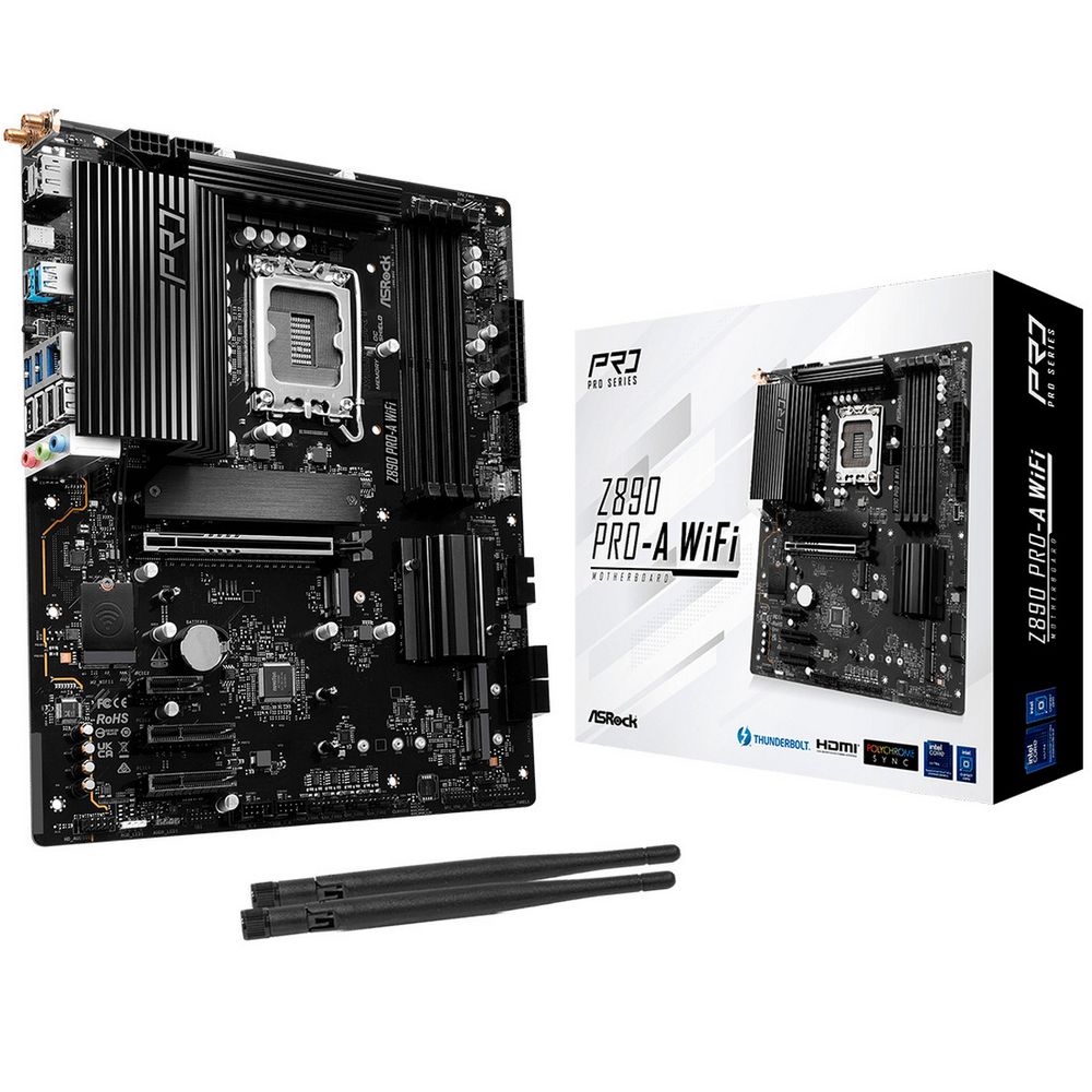 ASROCK Z890 PRO-A WIFI, LGA1851, Z890, 4*DDR5, 4*SATA, 4*M.2, 4*USB 3.2, 4*USB 2.0, Type-C, 1*PCIx16, 2*PCIx4, 1*M.2 (Key E), HDMI+DP, ATX