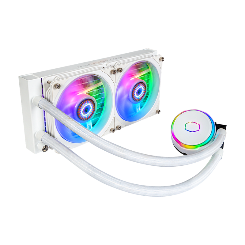 Система охлаждения/ Cooler Master MasterLiquid PL240 Flux White Edition (240W, 240mm, ARGB, fans:2x120mm/ 72.37CFM/ 32dBa/ 2300rpm, 1700/ 1200/ 115X/ 2066/ 2011-V3/ 2011/ AM5/ AM4/ AM3/ AM3+/ AM2/ AM2+/ FM2/ FM2+/ FM1 (MLY-D24M-A23PZ-RW)