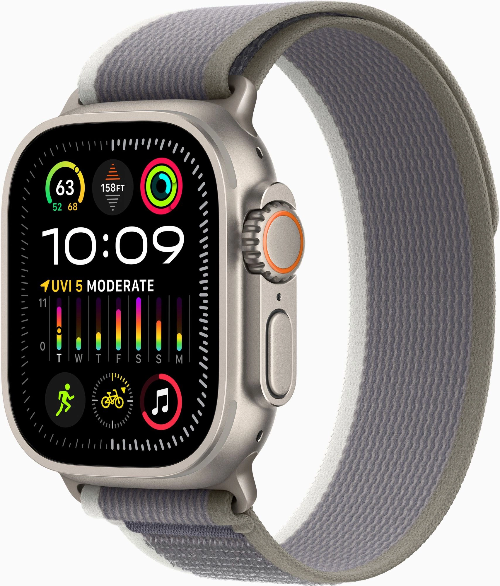 Смарт-часы Apple Watch Ultra 2 A2986 49мм OLED корп.титан Trial loop рем.зеленый/ серый разм.брасл.:145-220мм (MRF43LW/ A) (MRF43LW/A)