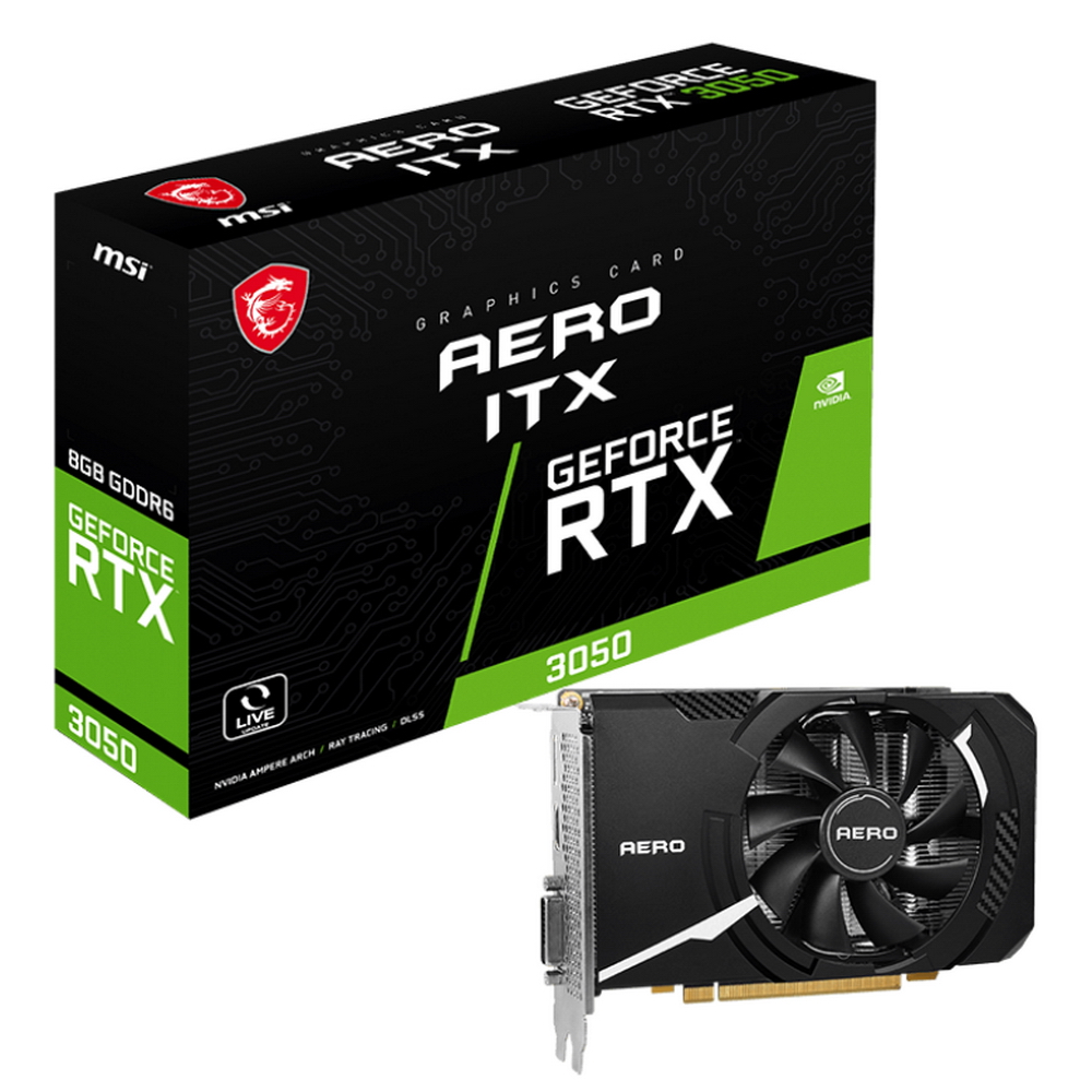 RTX3050 AERO ITX 8GB V1 GDDR6 128-bit HDMI DP DL-DVI-D 1FAN RTL (RTX 3050 AERO ITX 8G V1)