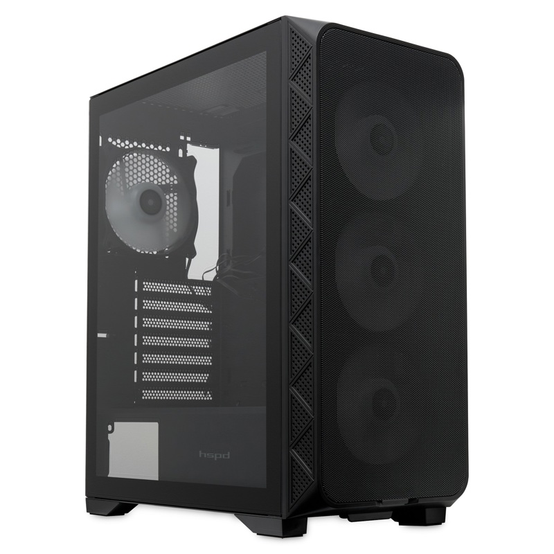 Корпус без блока питания/ HSPD M521, Mesh Mid Tower, Black, slide TG, 0.45 SPCC, 4x120mm ARGB ATX, mATX, mITX 160/330/184mm 2x2.5", -, 7xPCI 2xUSB-A 3.0, 1xUSB-A 1.0 390x200x449mm (M521-TGBK-ARGB)