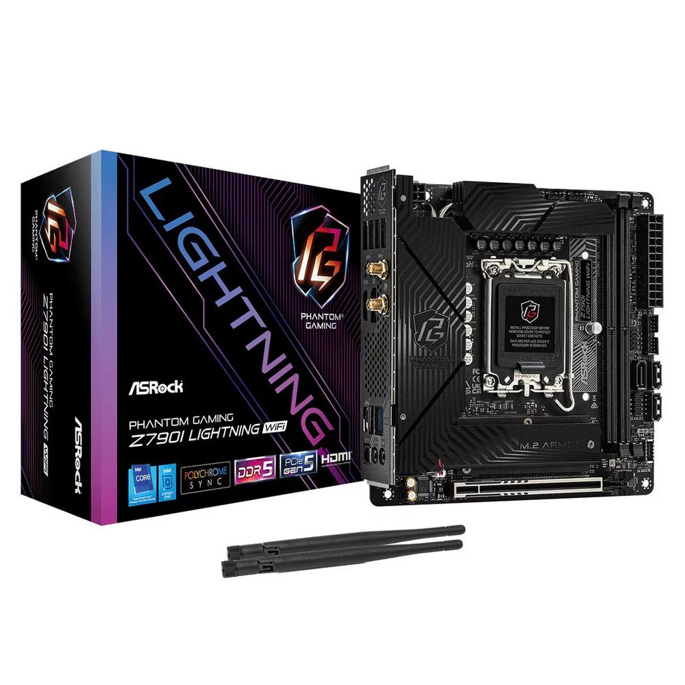 ASROCK Z790 PG RIPTIDE, LGA1700, Z790, 2*DDR5, 3*SATA, 2*M.2, 5*USB 3.2, Type-C, 1*PCIx16, 1xM.2 (Key E), HDMI+DP, mIATX (Z790I LIGHTNING WIFI)