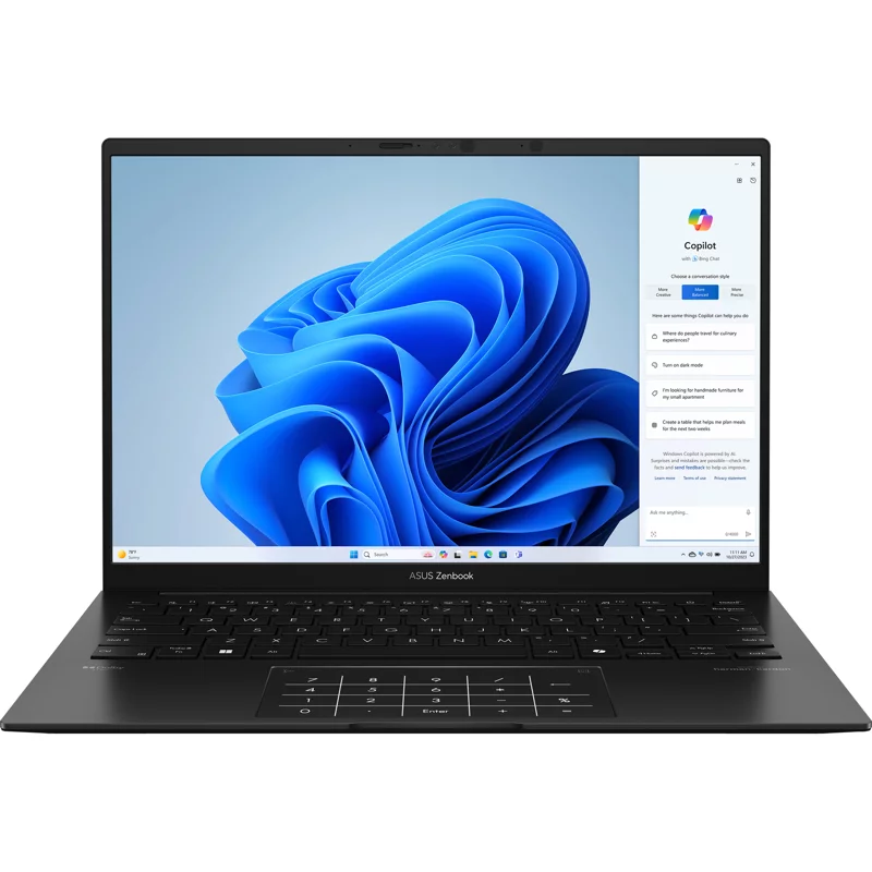 Ноутбук ASUS ZenBook 14 UM3406HA-QD015W 14"(1920x1200 OLED 16:10)/ AMD Ryzen 7 8840HS/ 16Gb/ 1Tb SSD/ noDVD/ BT/ WiFi/ 75WHr/ 1.2kg/ Jade Black/ Win11Home + NumberPad, алюм корп, чехол, USB-RJ45 (90NB1271-M003F0)