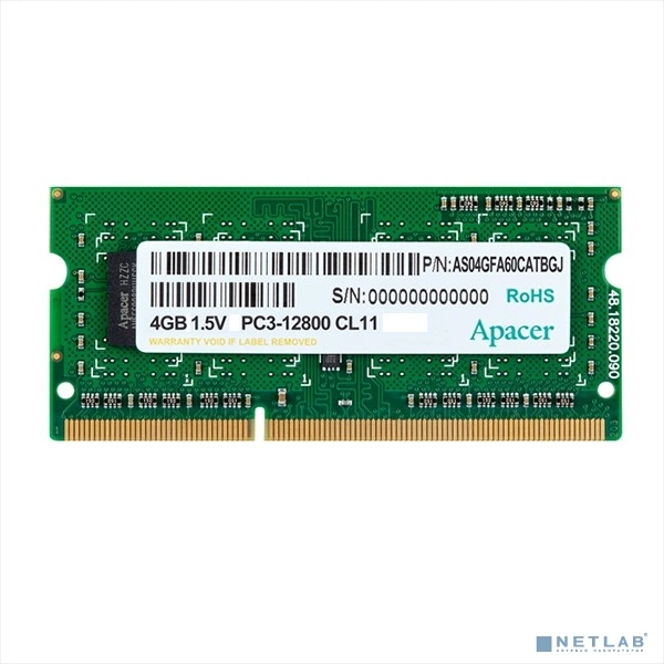 Apacer DDR3 SODIMM 4GB DS.04G2K.KAM PC3-12800, 1600MHz