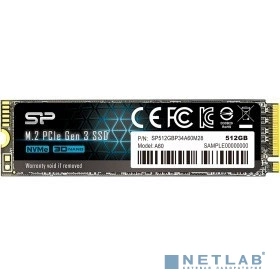 SSD M.2 Silicon Power 512GB A60 <SP512GBP34A60M28> (PCI-E 3.0 х4, up to 2200/1600MBs, 250000 IOPs, 3D TLC, NVMe 1.3, 300TBW, 22х80мм)