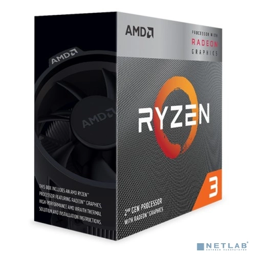 CPU AMD Ryzen 3 3200G, 4/4, 3.6-4.0GHz, 384KB/2MB/4MB, AM4, 65W, Radeon Vega 8, YD3200C5FHBOX BOX, 1 year