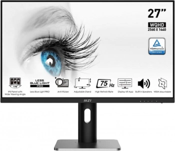 MSI PRO MP273QP 27" 16:9 WQHD(2560x1440 ) IPS Flat,1ms(MPRT),1000:1,100M:1,350nit,178/ 178,2xHDMI 1.4,DP 1.2,Tilt,Swivel,Height,Pivot,VESA,75Hz,Black,1y war-ty (9S6-3PB69H-027)