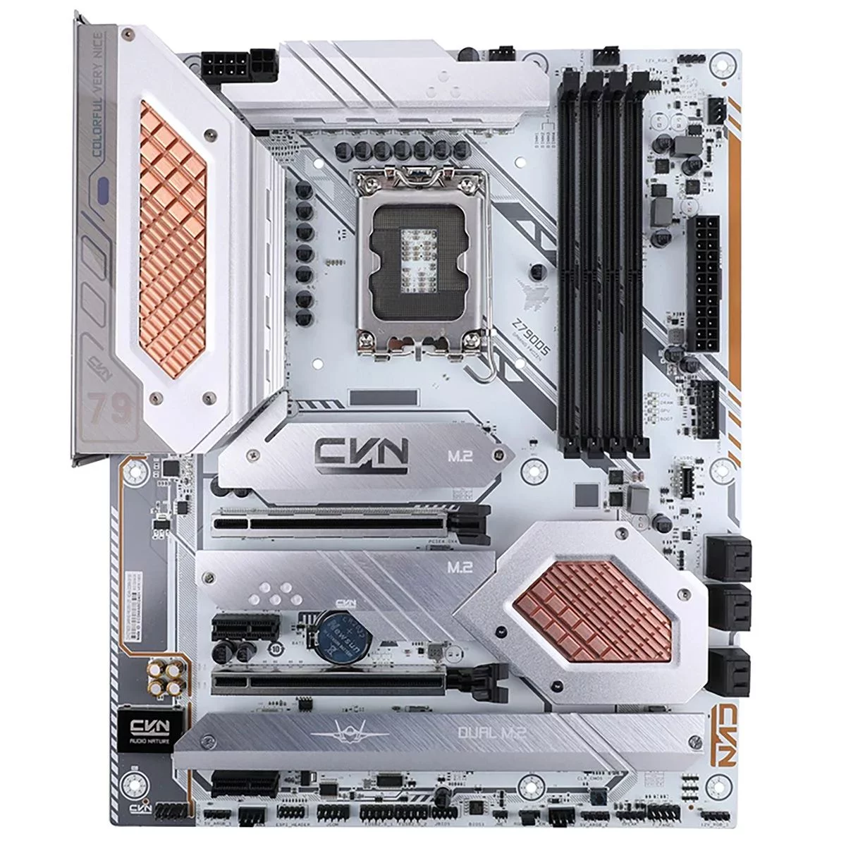 Материнская плата Colorful CVN Z790D5 GAMING FROZEN V20 Z790, LGA1700, 4*DDR5, 2*PCIEx16, 1*PCIEx1, 4*M.2, 2*TypeC, 1*USB3.2Gen2, 5*USB3.2Gen1, 4*USB2.0, 6*SATA3.0, 2.5G, DP, HDMI, ATX, RTL