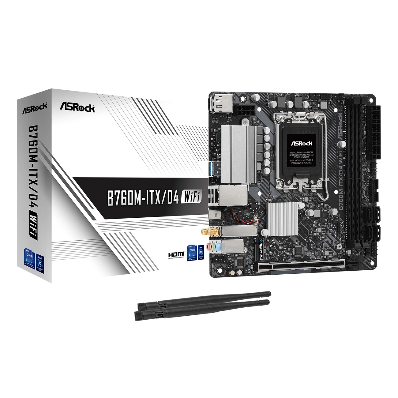 ASROCK B760M-ITX/D4 WIFI, LGA1700, B760, 2*DDR4, 4*SATA, 1*M.2, 2*USB 3.2, 2*USB 2.0, Type-C, 1*PCIx16, 1*M.2 (Key E), HDMI+DP, mITX