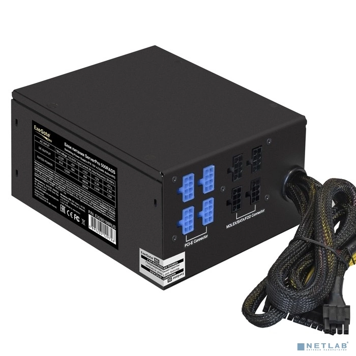 Exegate EX292198RUS Серверный БП 500W ExeGate ServerPRO-500RADS (ATX, for 3U+ cases, APFC, КПД 80% (80 PLUS), 14cm fan, 24pin, (4+4)pin, PCIe, 5xSATA, 4xIDE, FDD, Cable Management, black)