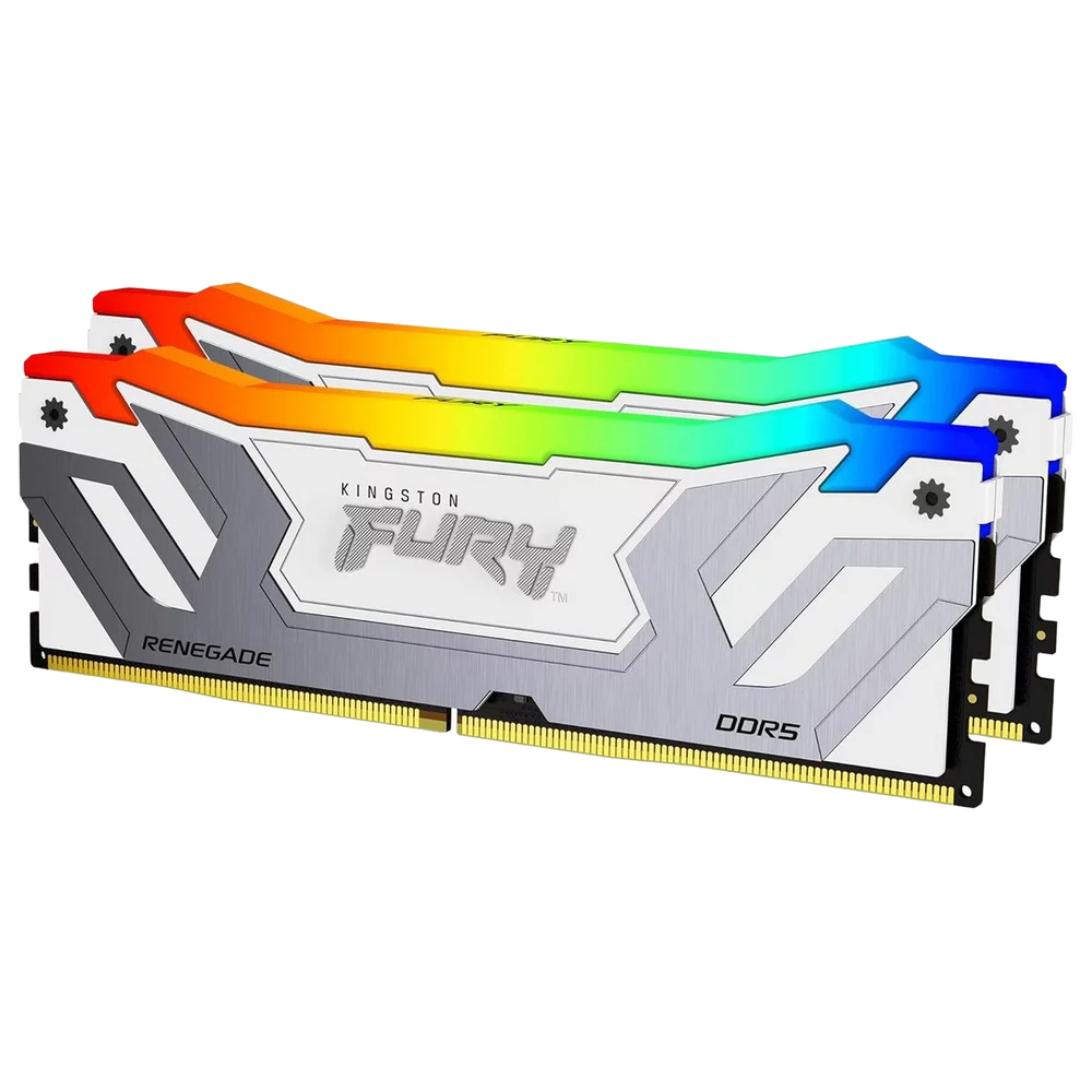 Модуль памяти Kingston KF584CU40RWAK2-48 48GB DDR5 8400 CUDIMM FURY Renegade Silver/ White RGB Gaming Memory Non-ECC, CL40, 1.45V, Heat Shield, Kit (2x24GB), XMP, RTL